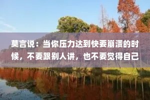 莫言说：当你压力达到快要崩溃的时候，不要跟别人讲，也不要觉得自己委屈，没有人会心疼你...