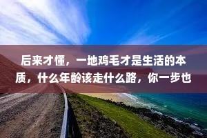 后来才懂，一地鸡毛才是生活的本质，什么年龄该走什么路，你一步也别想逃