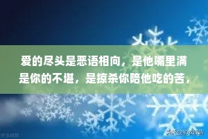 爱的尽头是恶语相向，是他嘴里满是你的不堪，是掠杀你陪他吃的苦，是抹杀你曾经想携手一生的心，伤人最大的利器莫过于语言