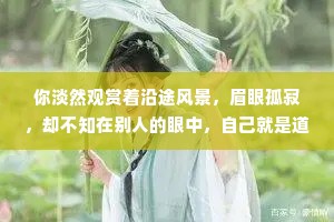 你淡然观赏着沿途风景，眉眼孤寂，却不知在别人的眼中，自己就是道风景，最美的