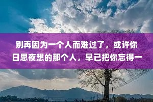 别再因为一个人而难过了，或许你日思夜想的那个人，早已把你忘得一干二净了，到头来还是你自己一个人受尽折磨。