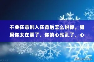 不要在意别人在背后怎么说你，如果你太在意了，你的心就乱了，心要是乱了，那就什么事都乱了