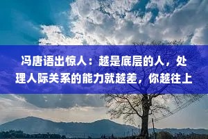 冯唐语出惊人：越是底层的人，处理人际关系的能力就越差，你越往上走，你会发现，你以为人家天天研究事，其实他们是在研究人。