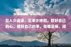 见人少说话，见事少掺和。管好自己的心，做好自己的事。张嘴是祸，闭嘴是福。