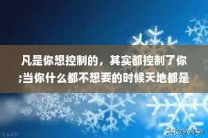 凡是你想控制的，其实都控制了你;当你什么都不想要的时候天地都是你的。有容乃大，无欲则刚，无所为，则无所不为。