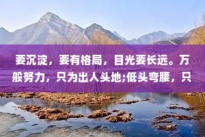 要沉淀，要有格局，目光要长远。万般努力，只为出人头地;低头弯腰，只为爬得更高。终有一日，会当凌绝顶，一览众山小。