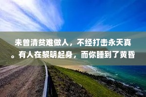 未曾清贫难做人，不经打击永天真。有人在黎明起身，而你睡到了黄昏。有人在逆境中拼命狂奔,而你在安逸中未曾移动半分。孤独本是常态逢人不必言深。你受过的所有委屈，都是在提醒你一定要出人头地。