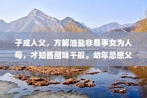 子成人父，方解油盐非易事女为人母，才知酱醋味千般。幼年总感父身宽，双肩可撼千重山，而今转瞬成人父，才知年少见识偏。流光逝，步蹒跚。碎银几两汉子难。也曾心怀青云志，回首只盼老少安。