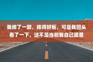 我摔了一跤，摔得好疼，可是我回头看了一下，这不是当初我自己愿意跳进来的吗?我站了好久，久到无法释怀，一开始我以为这里是花，是路，是家，可是到现在我满身疲惫，伤痕累累，才知道这是劫，是坑，是深渊。