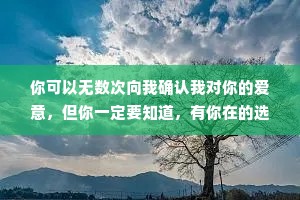 你可以无数次向我确认我对你的爱意，但你一定要知道，有你在的选择里，我都选择你，换句话说，我主观客观都偏向你。