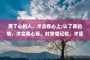 用了心的人，才会在心上;认了真的情，才会真心疼。时常惦记你，才是心里有你的人;一直陪着你，才是最爱你的人。