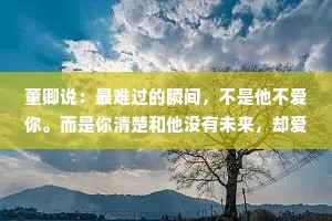 董卿说：最难过的瞬间，不是他不爱你。而是你清楚和他没有未来，却爱他到骨子里。最后攒够失望，找个日子起身拍拍灰，头也不回的走了。