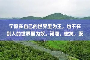 宁愿在自己的世界里为王，也不在别人的世界里为奴。闭嘴，微笑，既简单又高级。