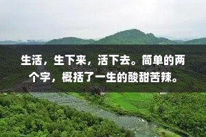 生活，生下来，活下去。简单的两个字，概括了一生的酸甜苦辣。