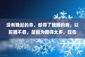 没有晚起的命，却得了晚睡的病，以前睡不着，是因为睡得太多，现在睡不着，是因为想得太多。