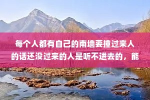 每个人都有自己的南墙要撞过来人的话还没过来的人是听不进去的，能把道理想明白的人，哪个不是粉身碎骨?
