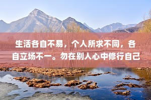 生活各自不易，个人所求不同，各自立场不一。勿在别人心中修行自己，勿在自己心中强求别人。