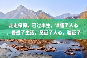 走走停停，已过半生，读懂了人心，看透了生活，见证了人心，验证了人性。我总担心会失去谁，但唯独忘了问，谁又害怕失去我?