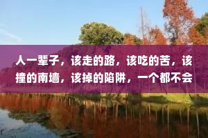 人一辈子，该走的路，该吃的苦，该撞的南墙，该掉的陷阱，一个都不会少，放下纠结，好运自然来。好好挺住，熬过去跨过去，愿你柳暗花明，峰回路转。