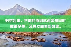 归结起来，焦虑的原因就两条想同时做很多事，又想立即看到效果。