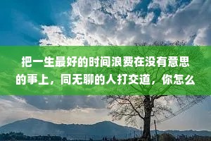把一生最好的时间浪费在没有意思的事上，同无聊的人打交道，你怎么会开心?要远离让自己焦虑的所有人。