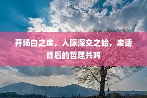 开场白之废，人际深交之始，废话背后的哲理共鸣