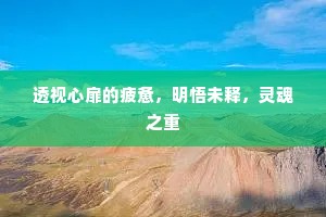 透视心扉的疲惫，明悟未释，灵魂之重
