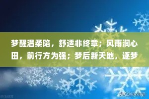 梦醒温柔陷，舒适非终章；风雨润心田，前行方为强；梦后新天地，逐梦不停航