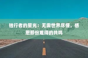 独行者的星光：无需世界尽懂，感恩那份难得的共鸣