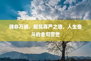钱非万能，却筑尊严之墙，人生奋斗的金句警世