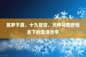 筑梦于愿，十九皆空，大仲马警世恒言下的生活哲学